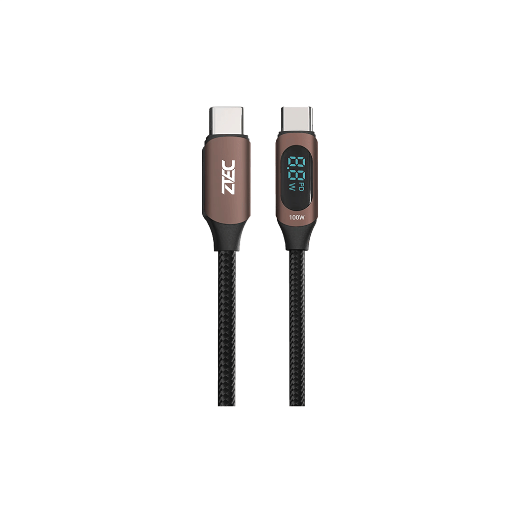 สายชาร์จเร็ว ZTEC รุ่น ZC522 USB-C to USB-C 100W 5A ยาว  2 เมตร สีน้ำตาล (รองรับเทคโนโลยี PD,QC)